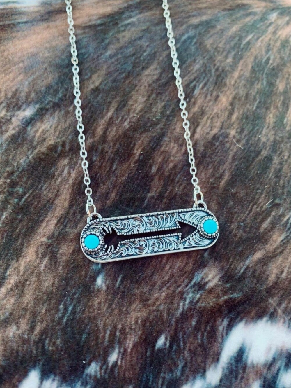 Turquoise Accent Silver Bar Necklace - Women Jewelry